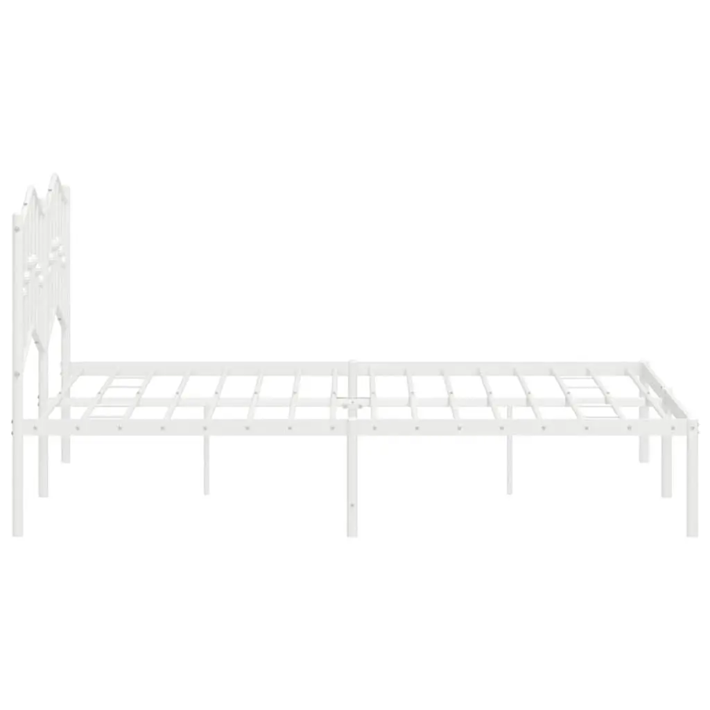 Metal Bed Frame with Headboard White 135x190 cm Slatted Base Support