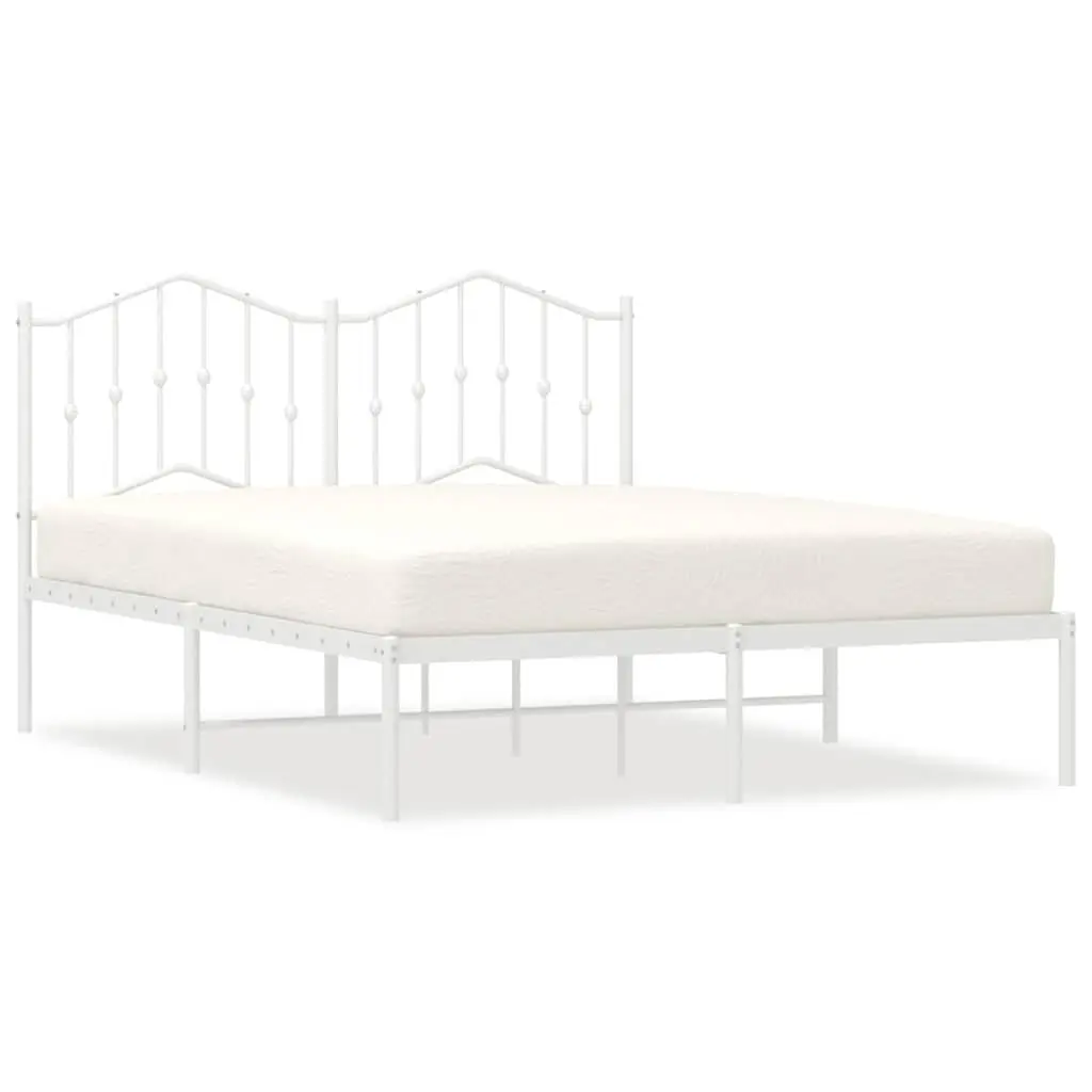 Metal Bed Frame with Headboard White 150x200 cm Slatted Base Bedroom Furniture