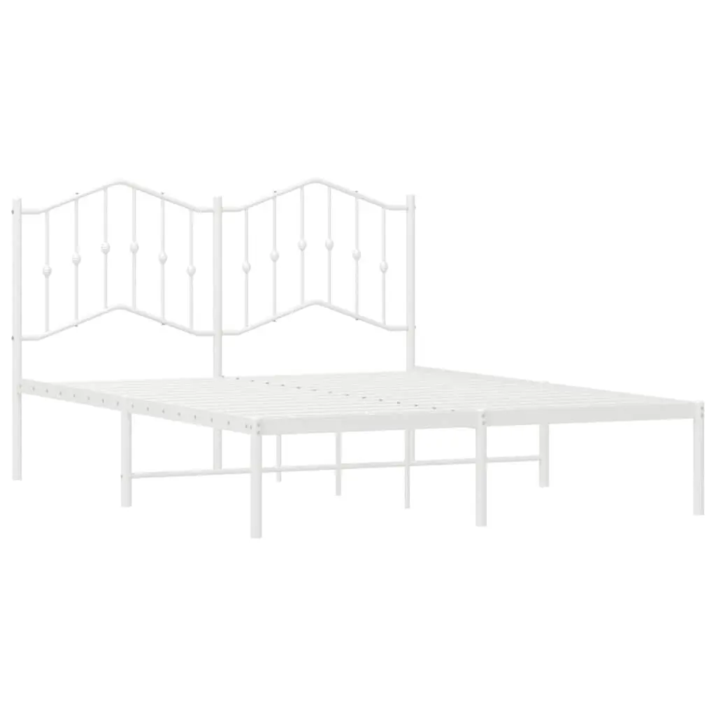 Metal Bed Frame with Headboard White 150x200 cm Slatted Base Bedroom Furniture