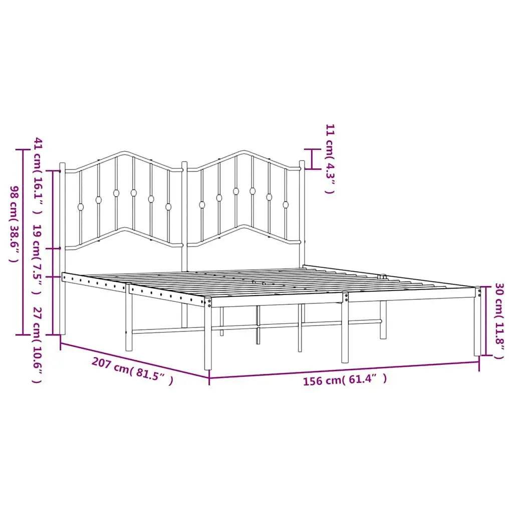 Metal Bed Frame with Headboard White 150x200 cm Slatted Base Bedroom Furniture