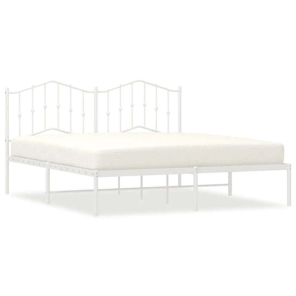 Metal Bed Frame King Size White with Headboard Slatted Base 183x203 cm