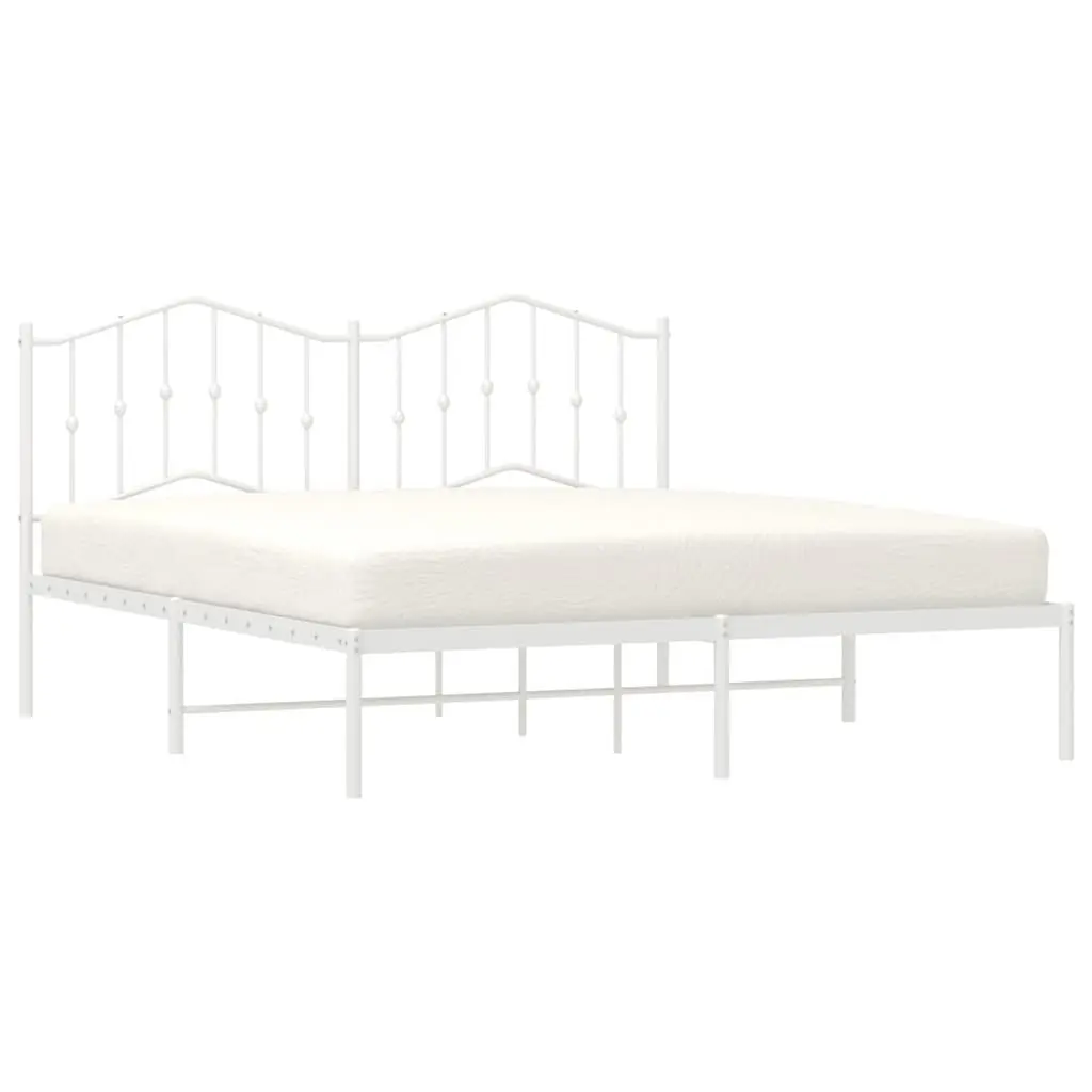 Metal Bed Frame King Size White with Headboard Slatted Base 183x203 cm