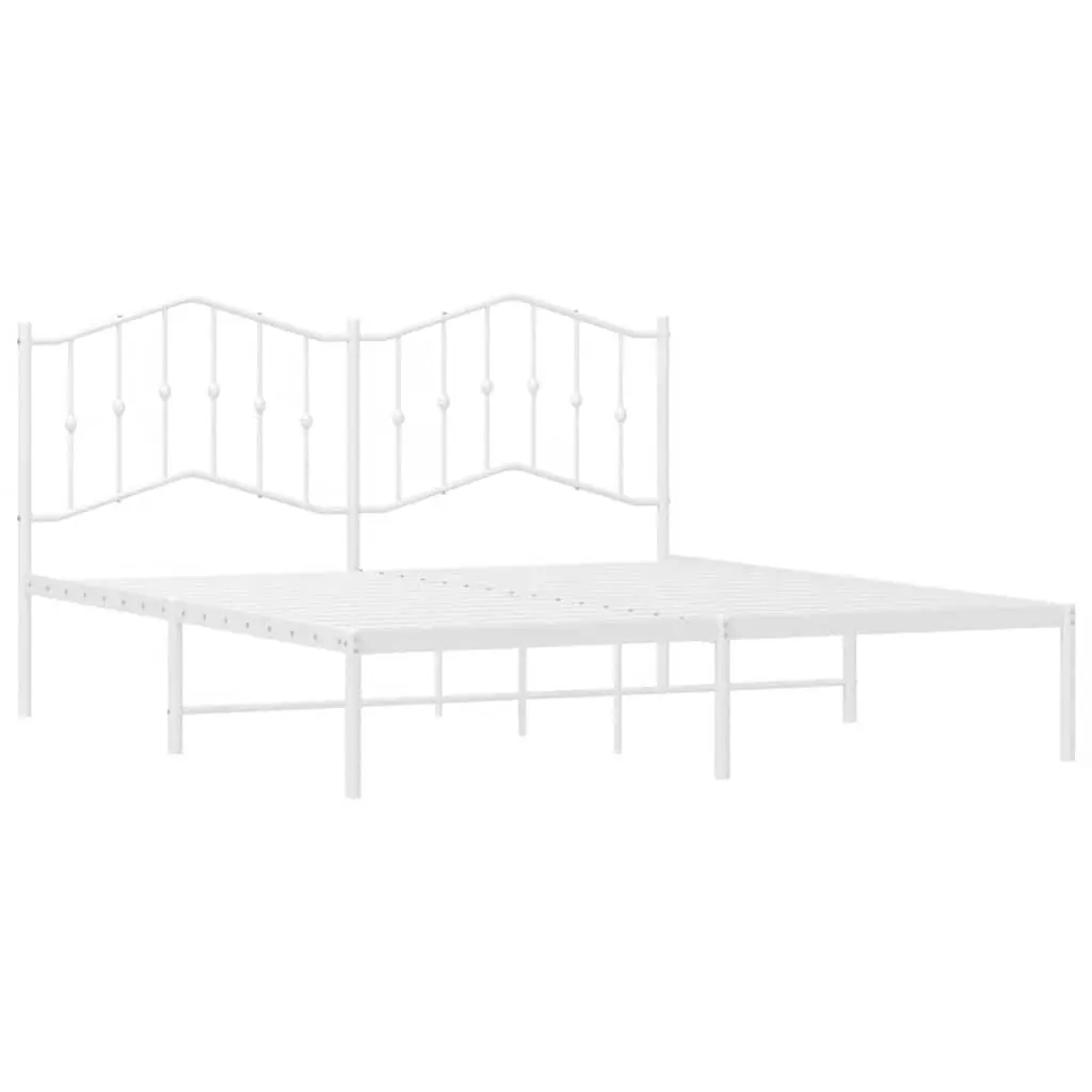 Metal Bed Frame King Size White with Headboard Slatted Base 183x203 cm