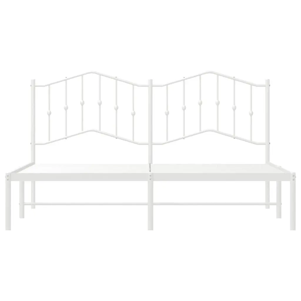 Metal Bed Frame King Size White with Headboard Slatted Base 183x203 cm