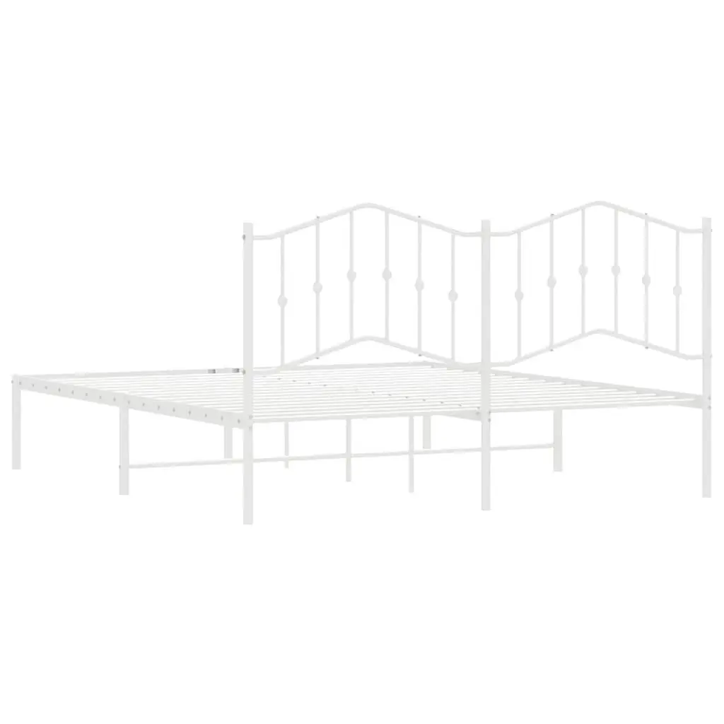 Metal Bed Frame King Size White with Headboard Slatted Base 183x203 cm