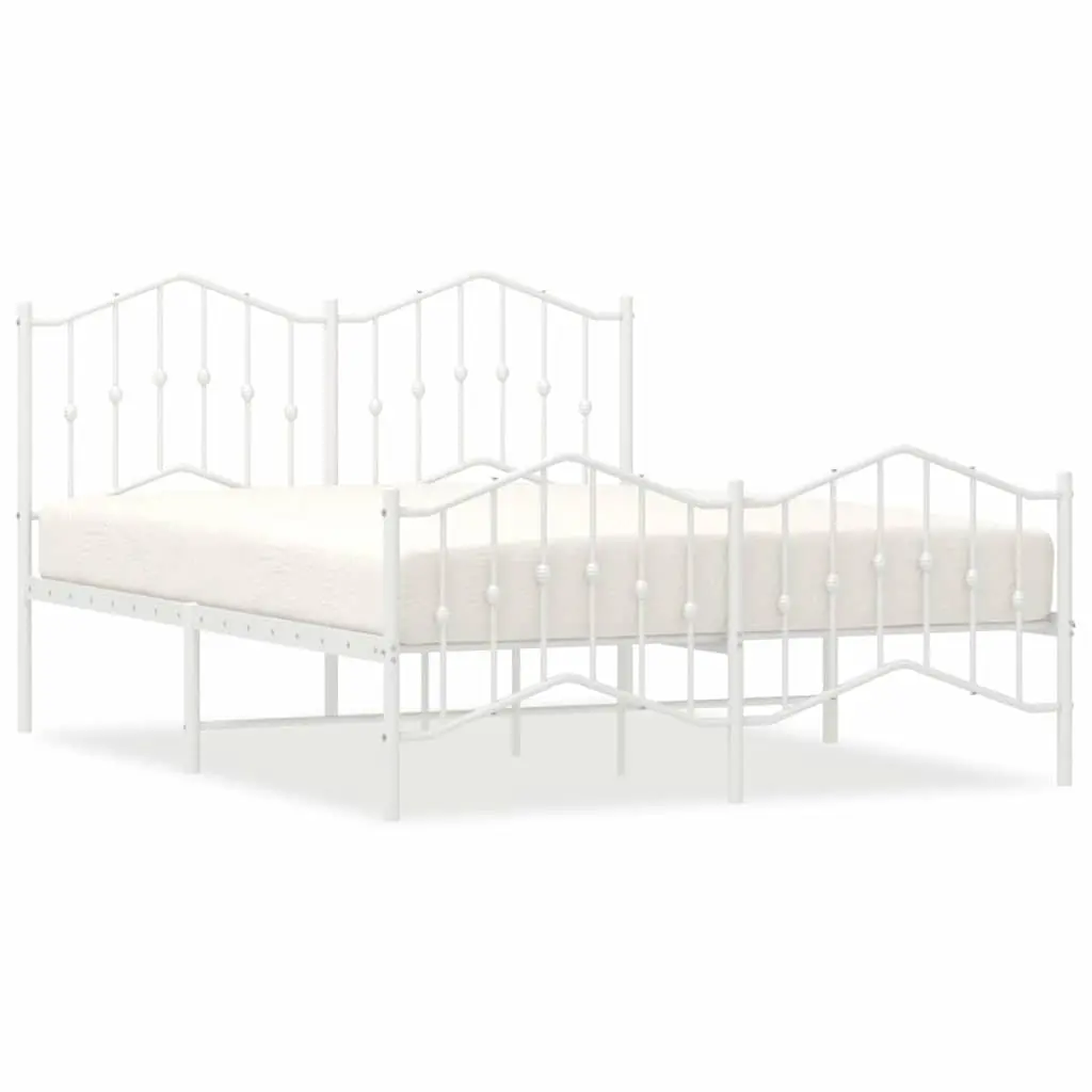 Metal Bed Frame White with Headboard Footboard 135x190 cm