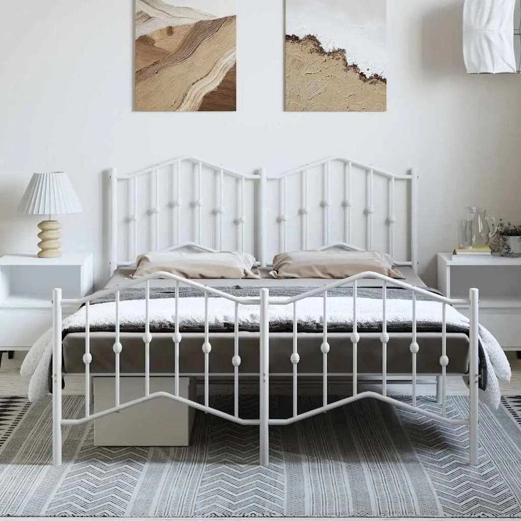 Metal Bed Frame 150x200 cm with Footboard Headboard White Bedroom Furniture