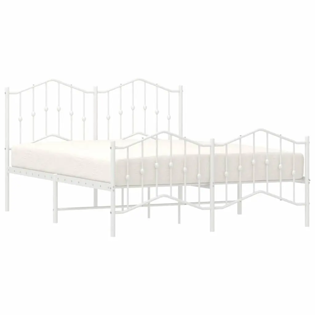 Metal Bed Frame 150x200 cm with Footboard Headboard White Bedroom Furniture