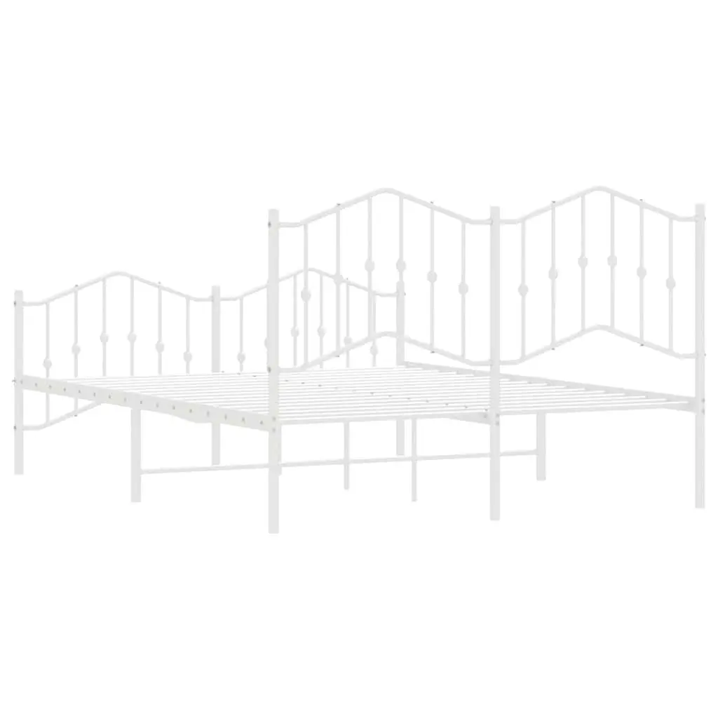 Metal Bed Frame 150x200 cm with Footboard Headboard White Bedroom Furniture