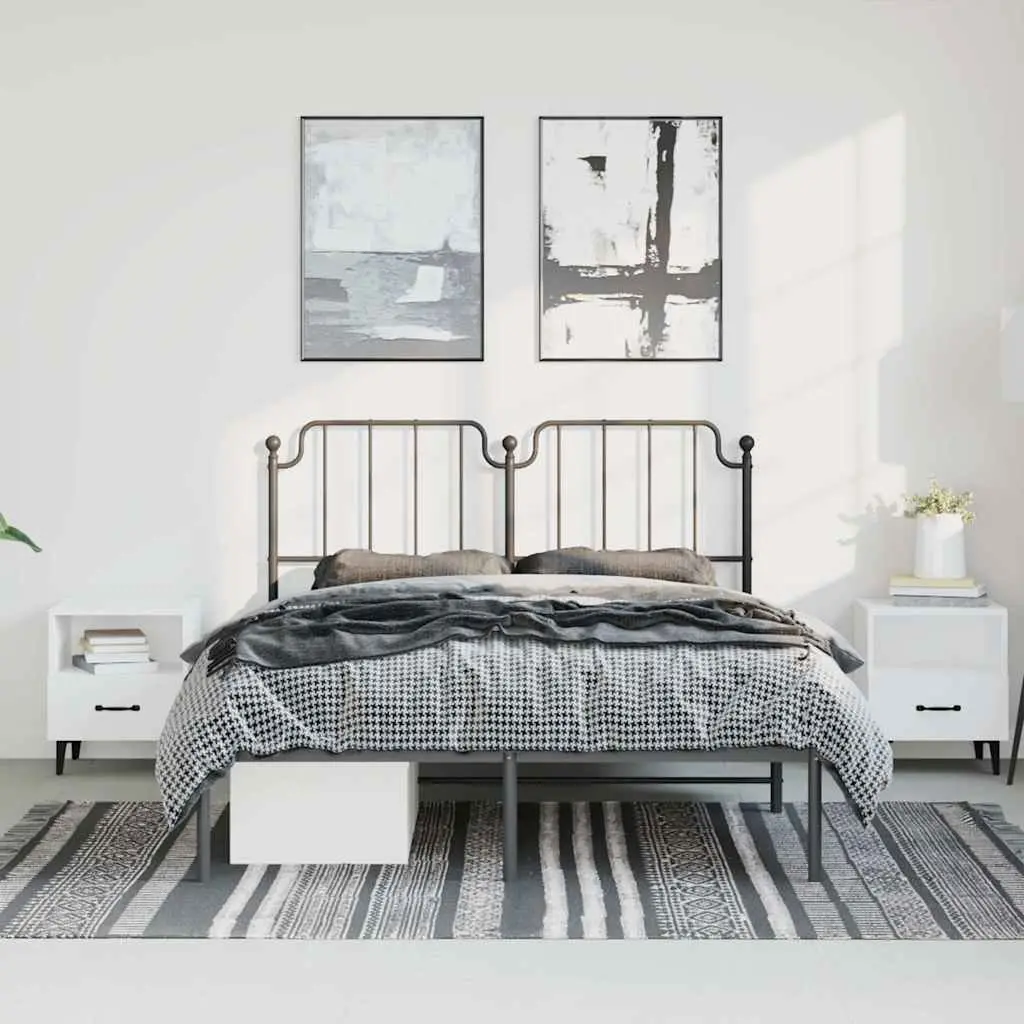 Metal Bed Frame with Headboard Black 150x200 cm