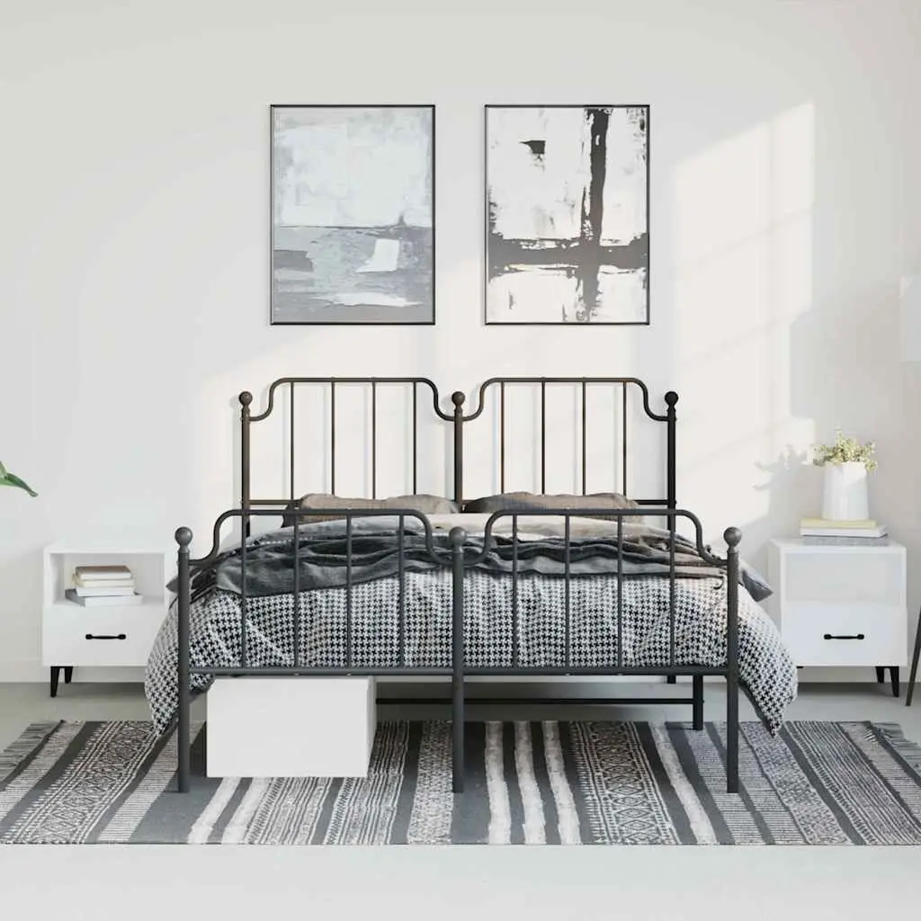 Metal Bed Frame with Headboard and Footboard Black 150x200 cm