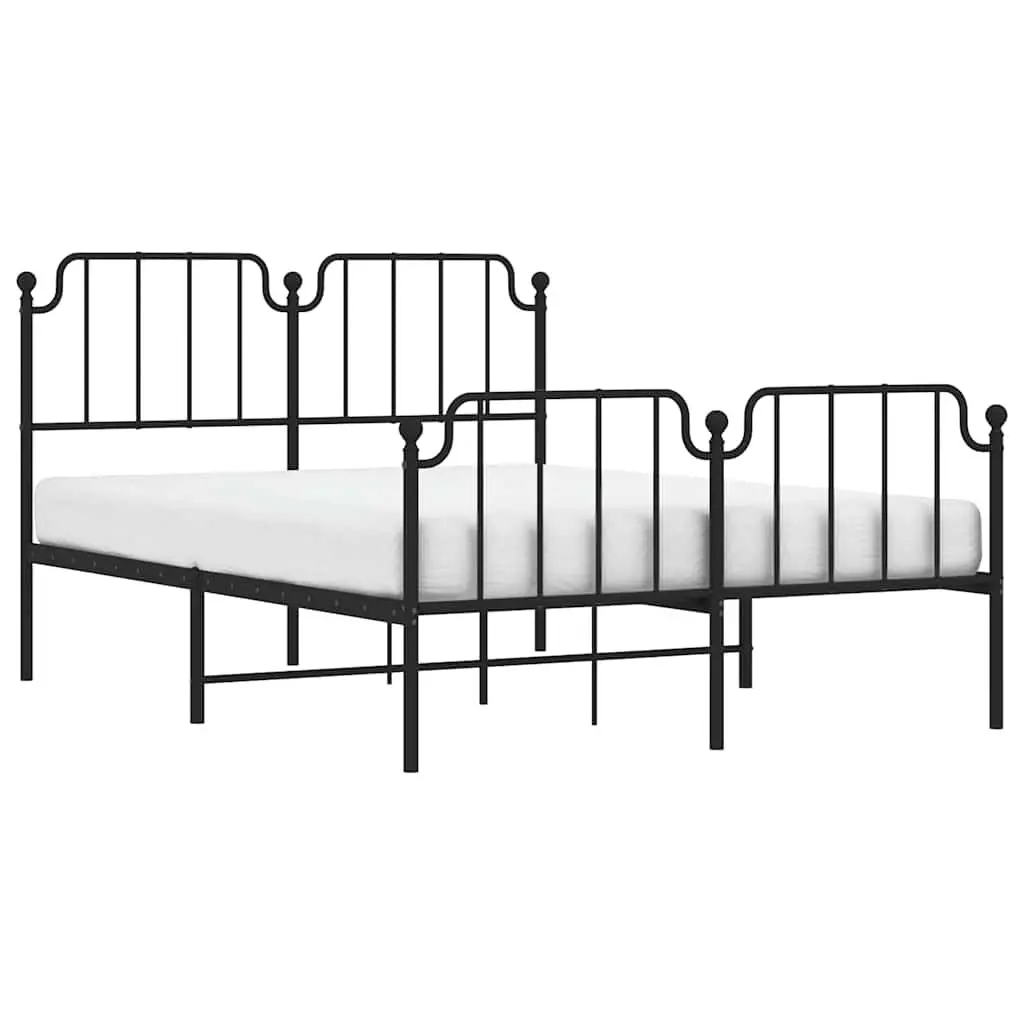 Metal Bed Frame with Headboard and Footboard Black 150x200 cm