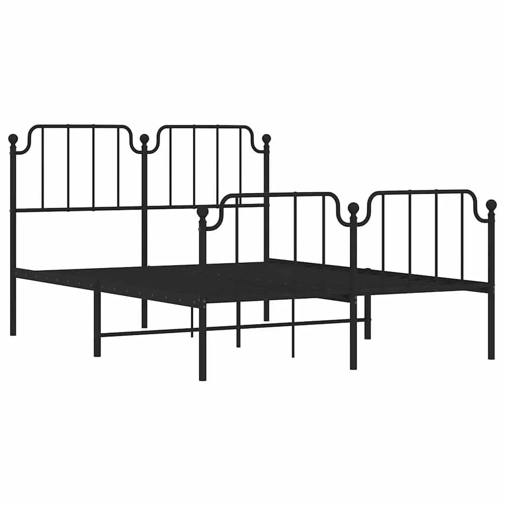 Metal Bed Frame with Headboard and Footboard Black 150x200 cm