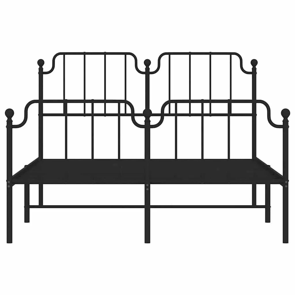 Metal Bed Frame with Headboard and Footboard Black 150x200 cm
