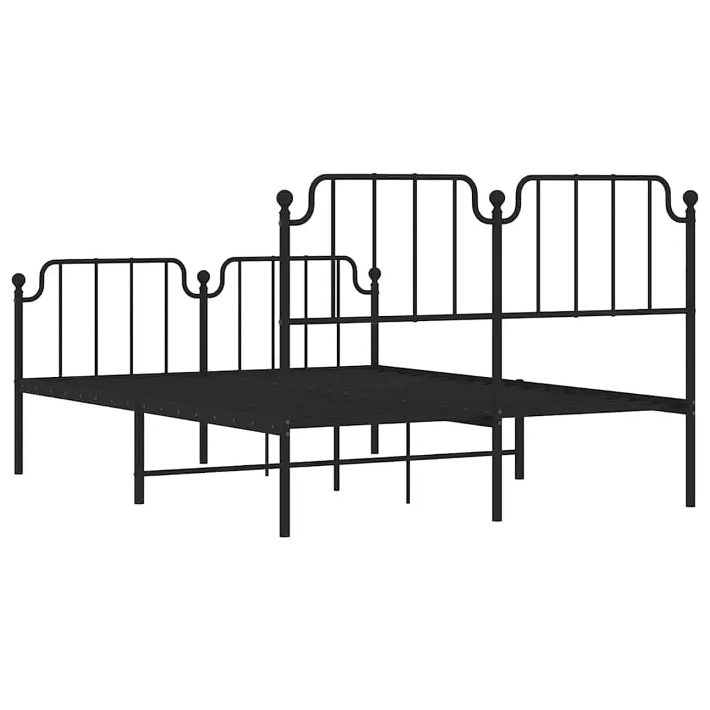 Metal Bed Frame with Headboard and Footboard Black 150x200 cm