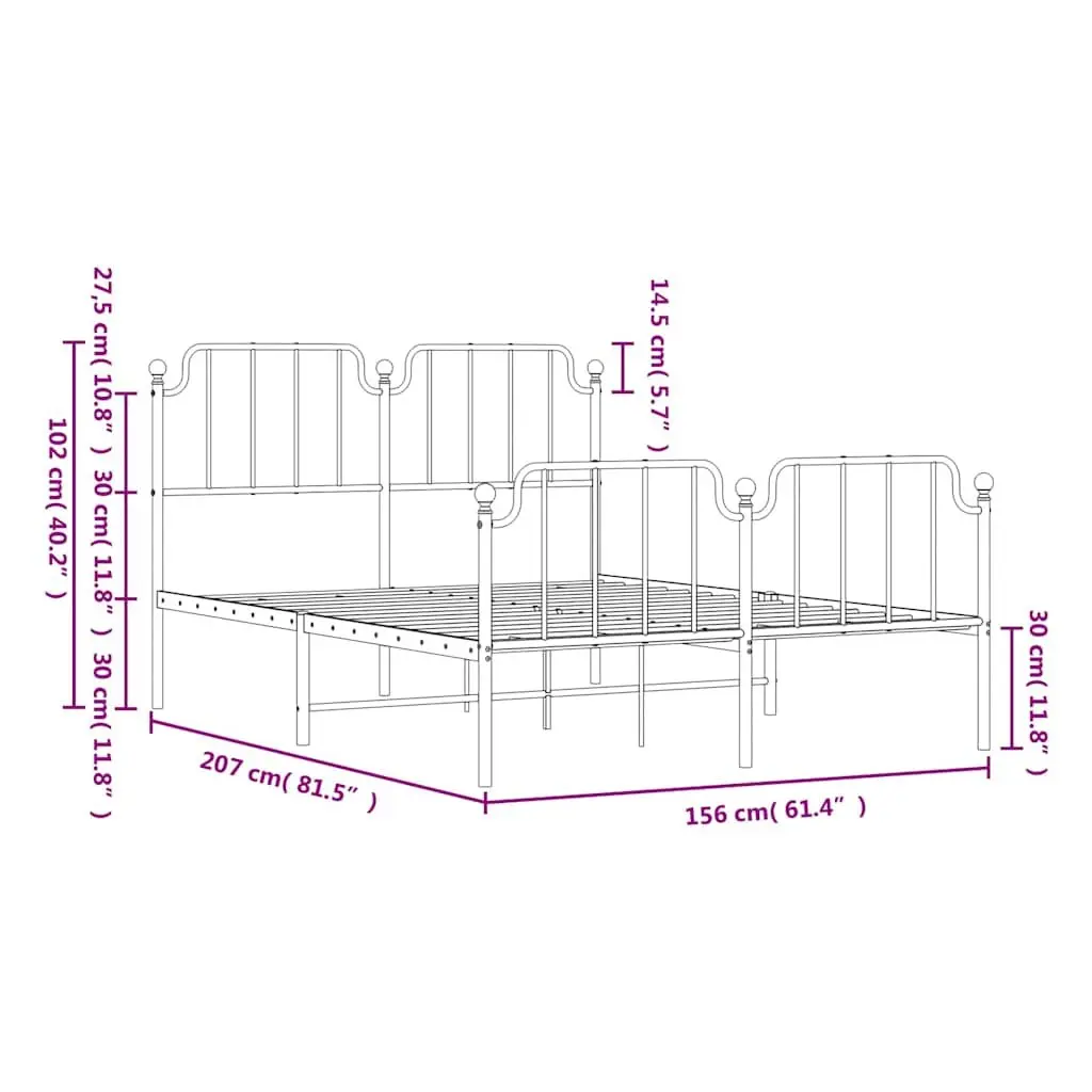 Metal Bed Frame with Headboard and Footboard Black 150x200 cm