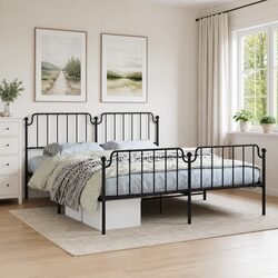 Metal Bed Frame King 183x203 cm with Footboard Headboard Black Bedroom Furniture