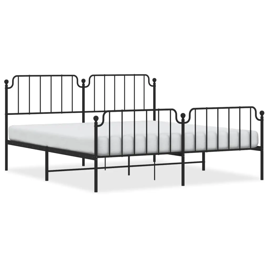 Metal Bed Frame King 183x203 cm with Footboard Headboard Black Bedroom Furniture