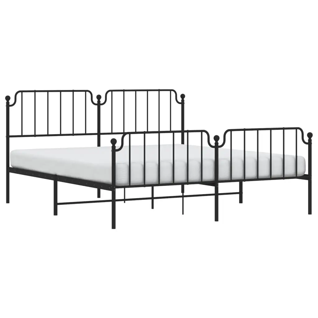 Metal Bed Frame King 183x203 cm with Footboard Headboard Black Bedroom Furniture