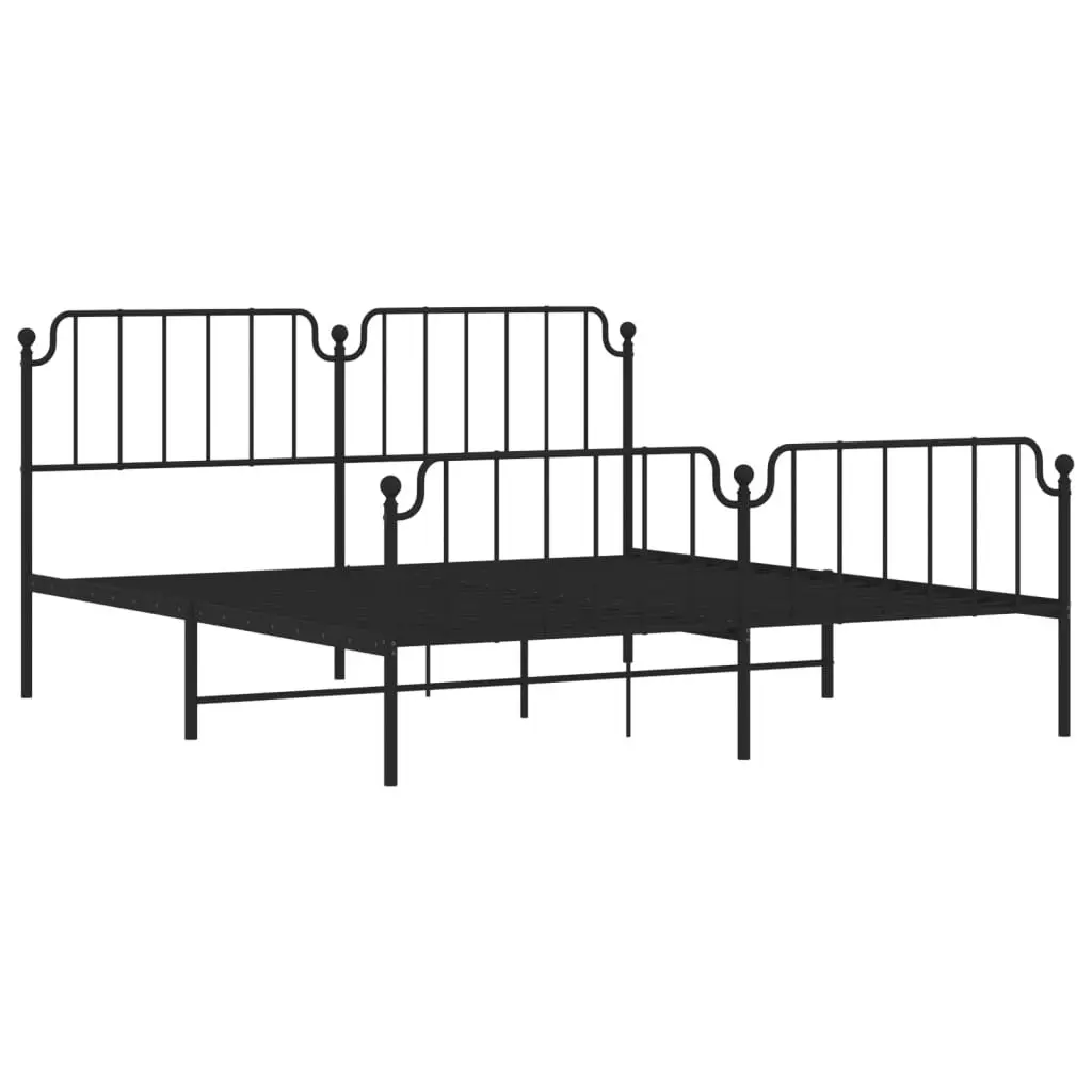 Metal Bed Frame King 183x203 cm with Footboard Headboard Black Bedroom Furniture