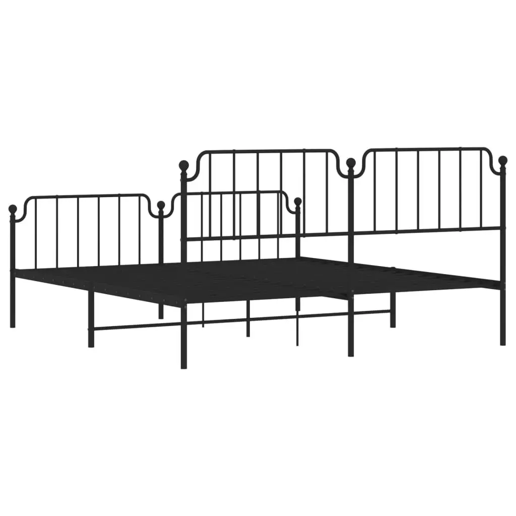 Metal Bed Frame King 183x203 cm with Footboard Headboard Black Bedroom Furniture