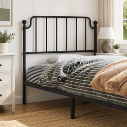 Metal Headboard Black 90 cm Bed Frame Header Powder-Coated Steel Bedroom