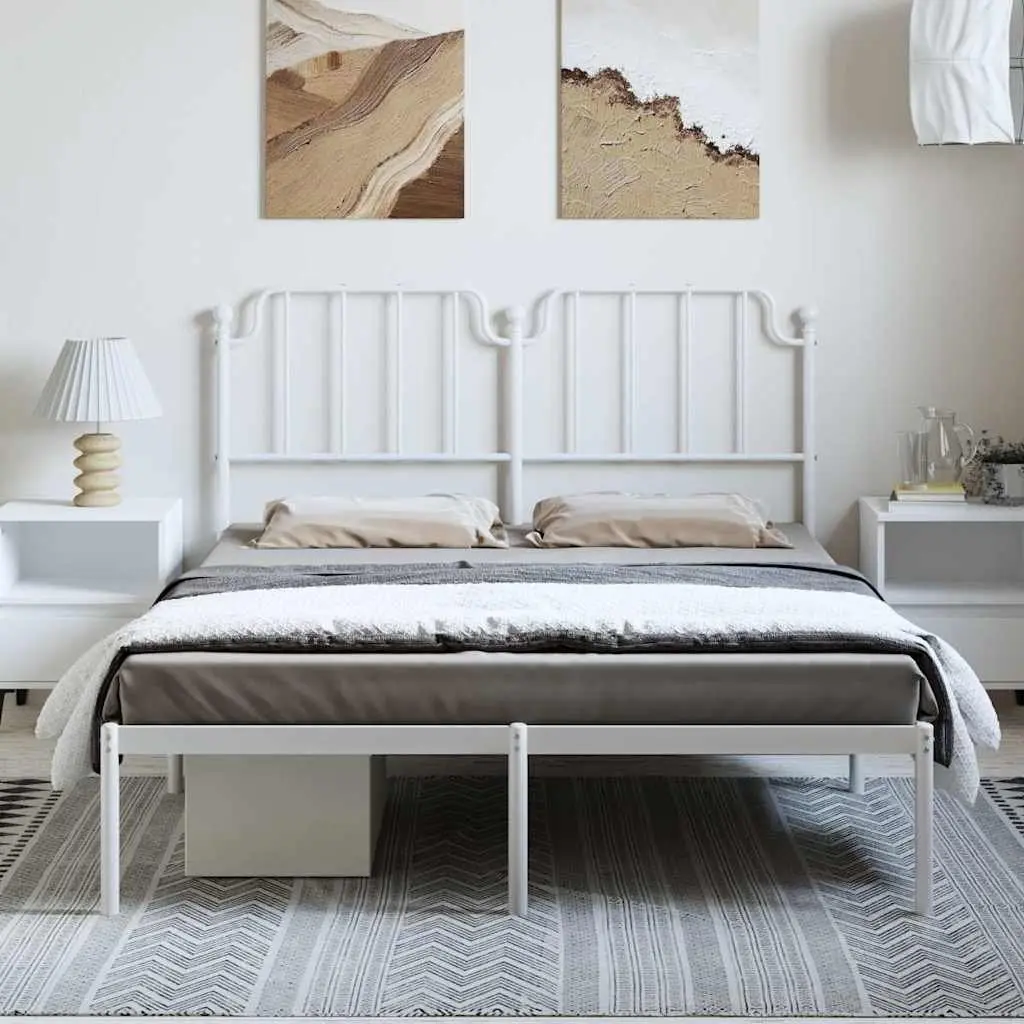 Metal Bed Frame with Headboard White 150x200 cm