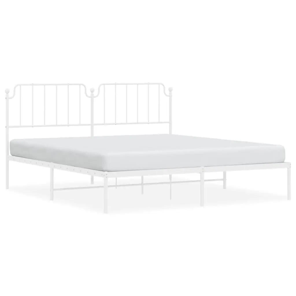 Metal Bed Frame King 183x203 cm with Headboard White Bedroom Furniture Sturdy
