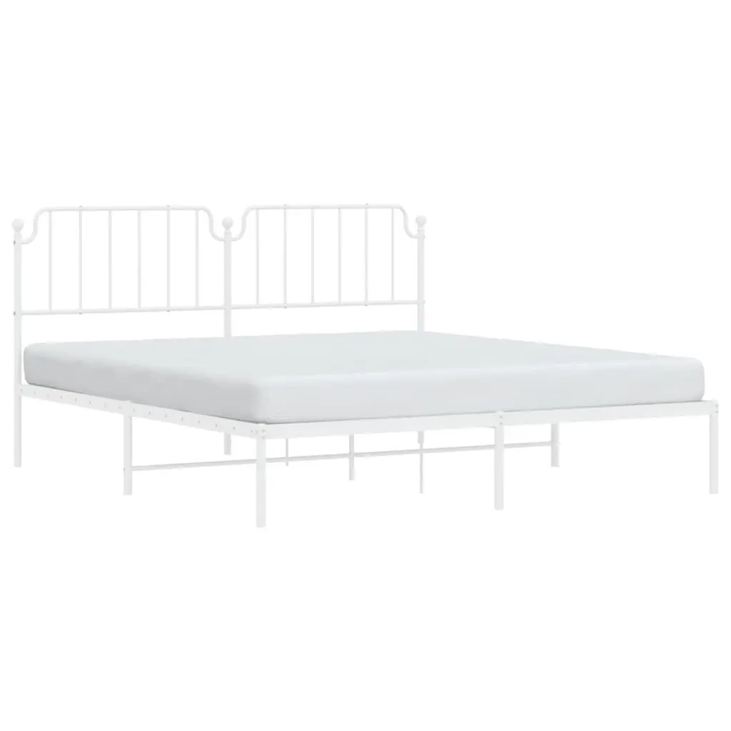 Metal Bed Frame King 183x203 cm with Headboard White Bedroom Furniture Sturdy