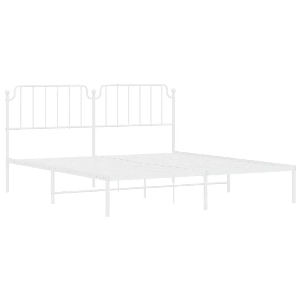 Metal Bed Frame King 183x203 cm with Headboard White Bedroom Furniture Sturdy