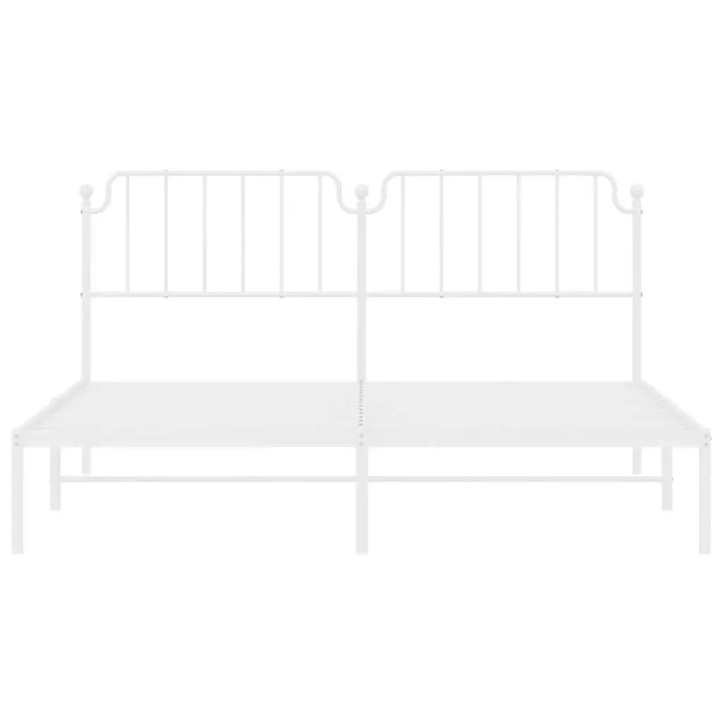 Metal Bed Frame King 183x203 cm with Headboard White Bedroom Furniture Sturdy