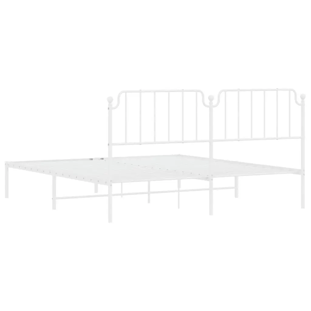 Metal Bed Frame King 183x203 cm with Headboard White Bedroom Furniture Sturdy