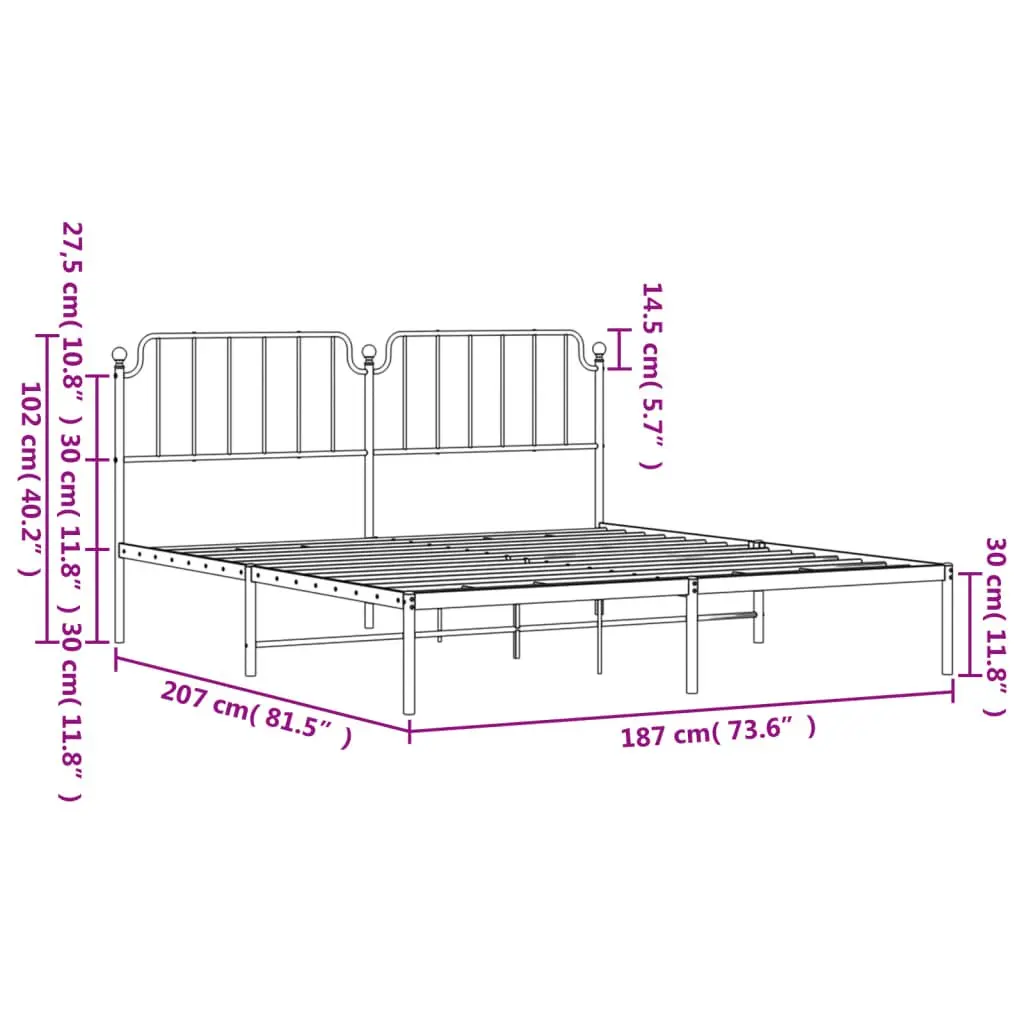 Metal Bed Frame King 183x203 cm with Headboard White Bedroom Furniture Sturdy