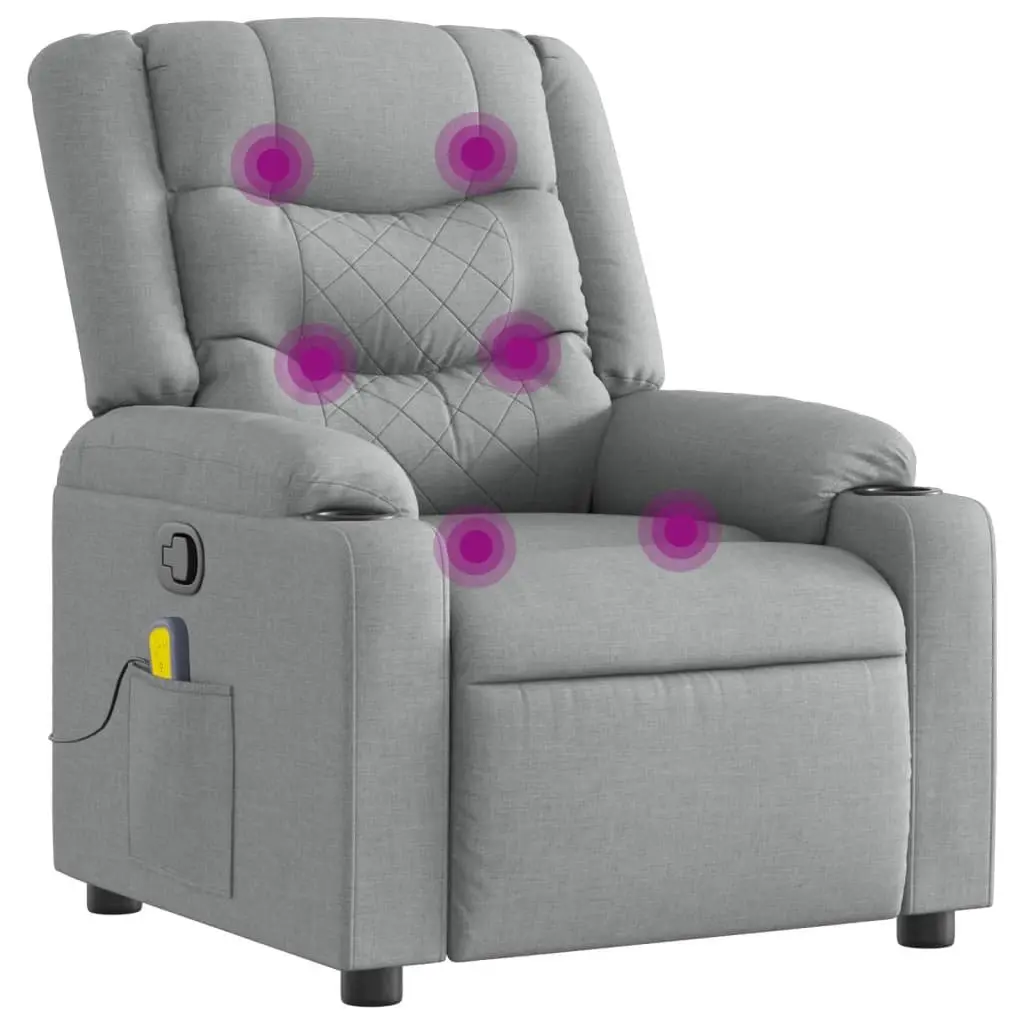 Massage Recliner Chair Manual Reclining Grey Fabric Vibration Footrest