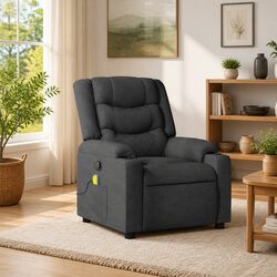 Massage Recliner Chair Grey Fabric Manual Recline Vibration 6 Points Armchair