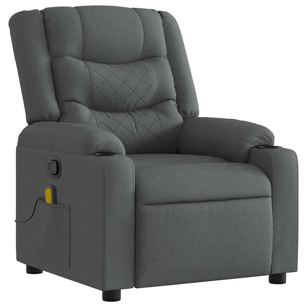 Massage Recliner Chair Manual Recline Grey Fabric 6 Points Vibration Armchair