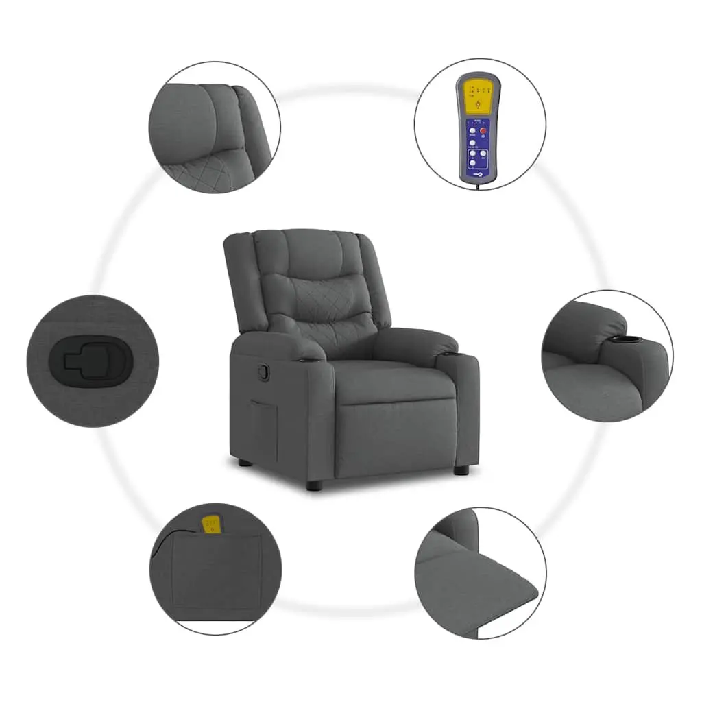 Massage Recliner Chair Manual Recline Grey Fabric 6 Points Vibration Armchair