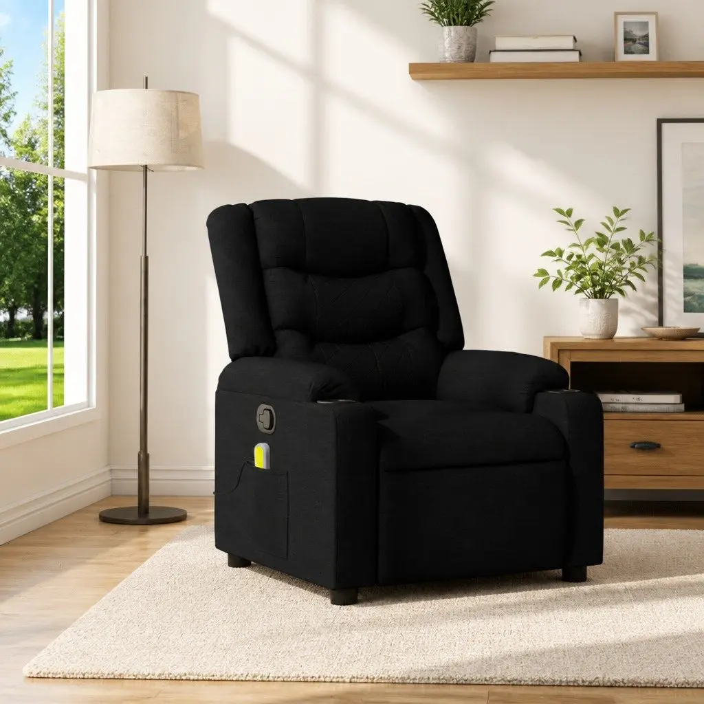 Massage Recliner Chair Black Fabric Manual Recline Armchair Lounge Seat