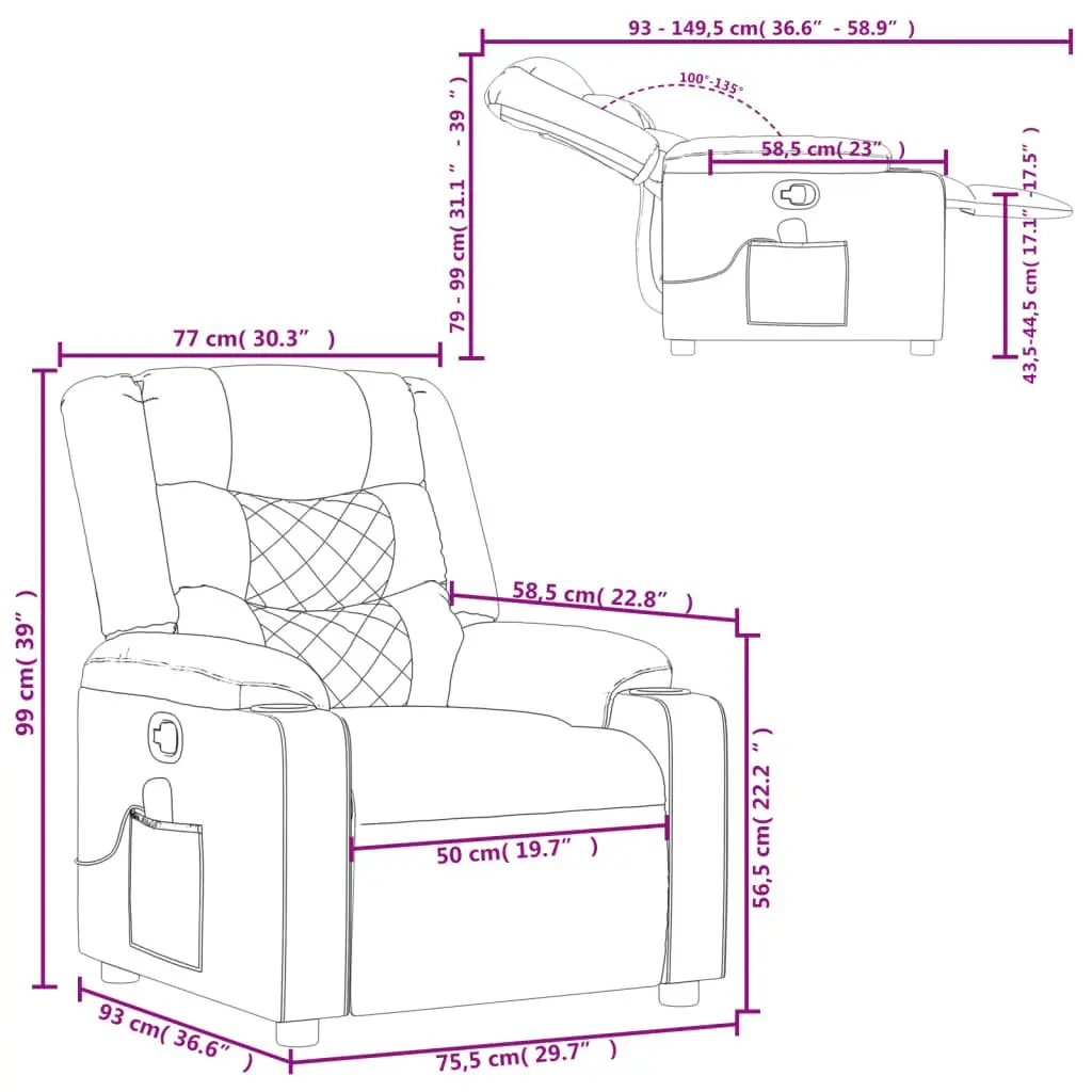 Massage Recliner Chair Black Fabric Manual Recline Armchair Lounge Seat