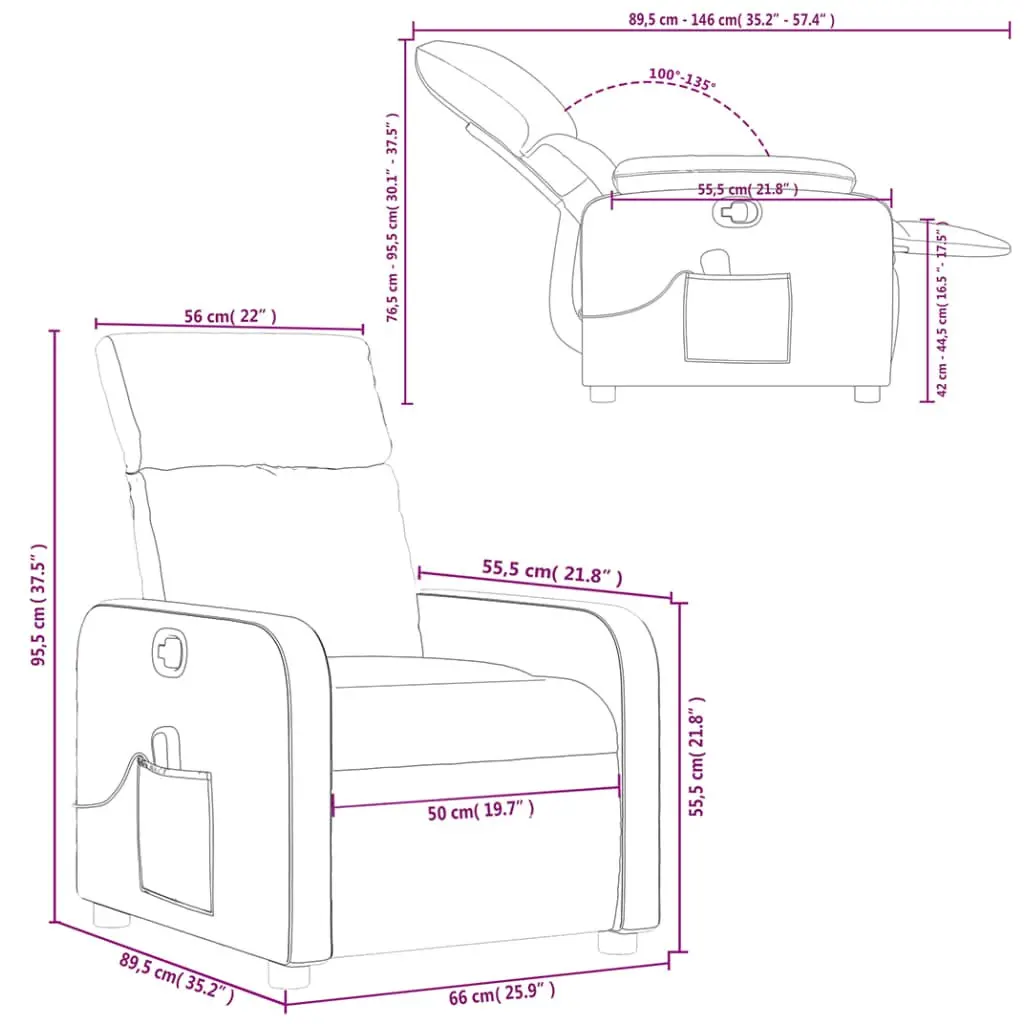 Massage Recliner Chair Manual Recline Dark Grey Fabric 6 Vibration Points