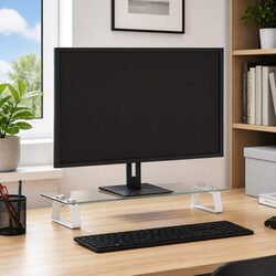 Monitor Stand White Tempered Glass Metal Computer Riser Desk Organiser Storage