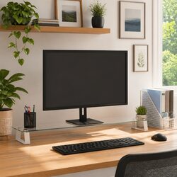Monitor Stand White Tempered Glass Metal Computer Riser Desk Organiser Storage