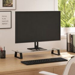 Monitor Stand 60x20x8 cm Black Tempered Glass Metal Computer Riser Desk