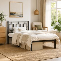Metal Bed Frame 90x190 cm with Headboard Black Steel Slats Storage Space