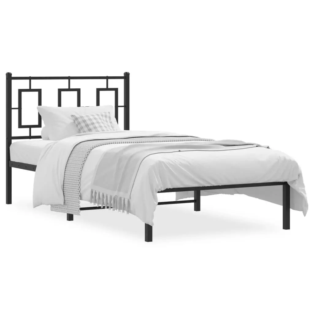 Metal Bed Frame Black Steel with Headboard 90x190 cm