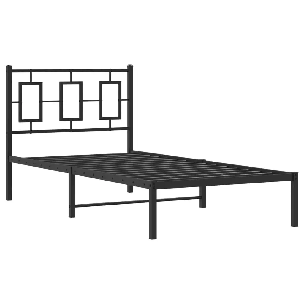Metal Bed Frame Black Steel with Headboard 90x190 cm