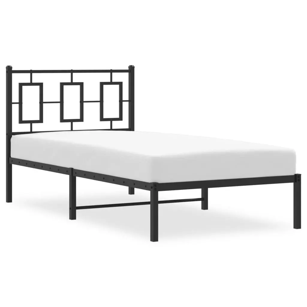 Metal Bed Frame Black Steel with Headboard 90x190 cm