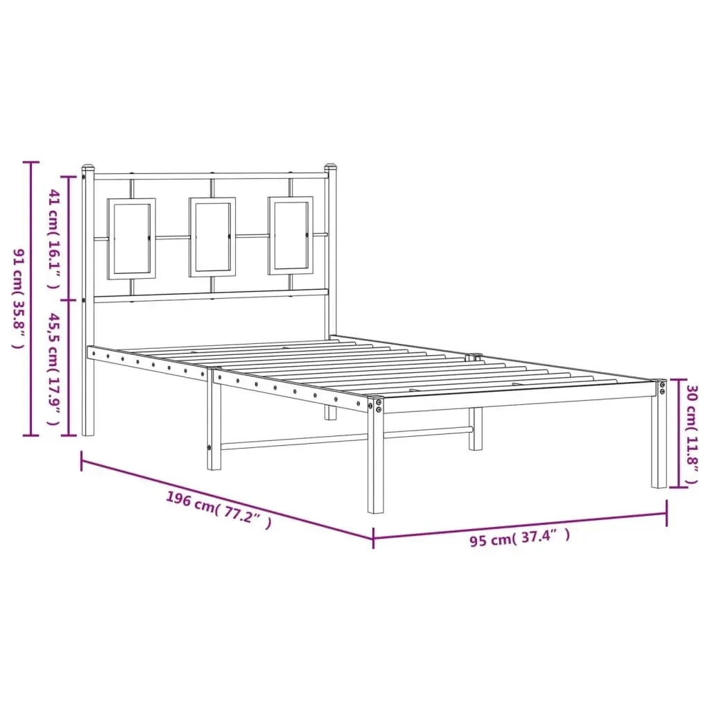 Metal Bed Frame Black Steel with Headboard 90x190 cm