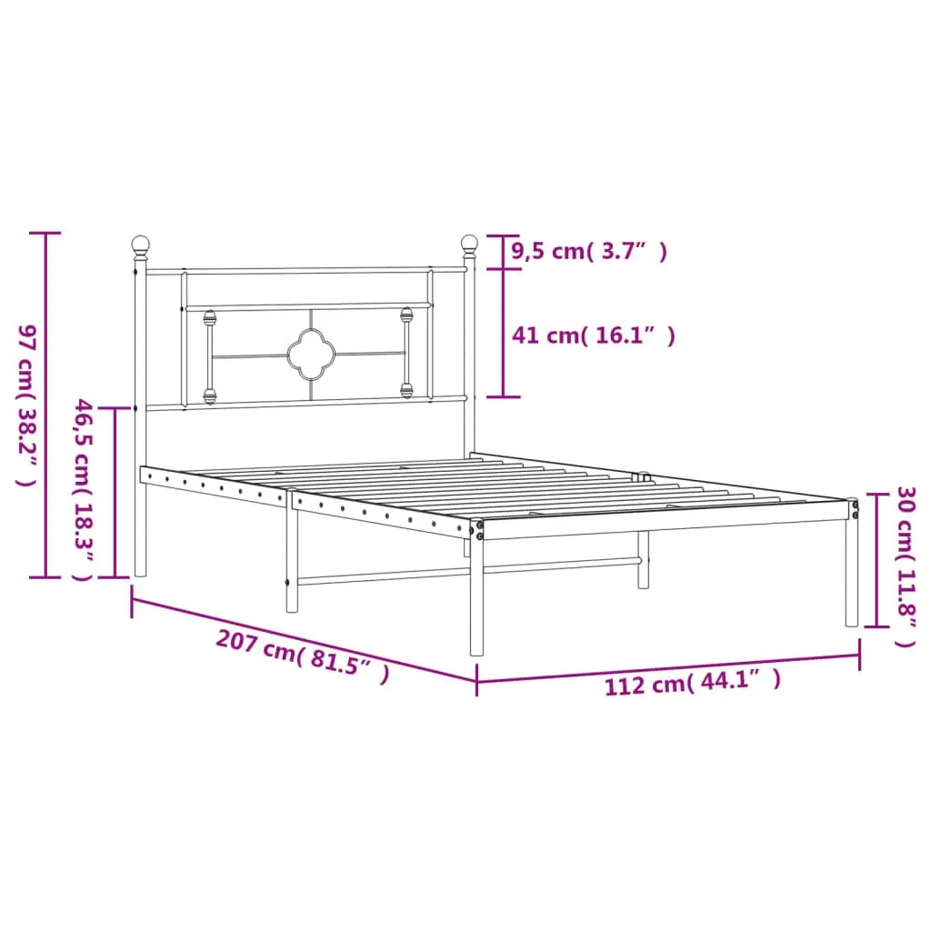 Metal Bed Frame King Single Powder-Coated Steel 107x203cm Black