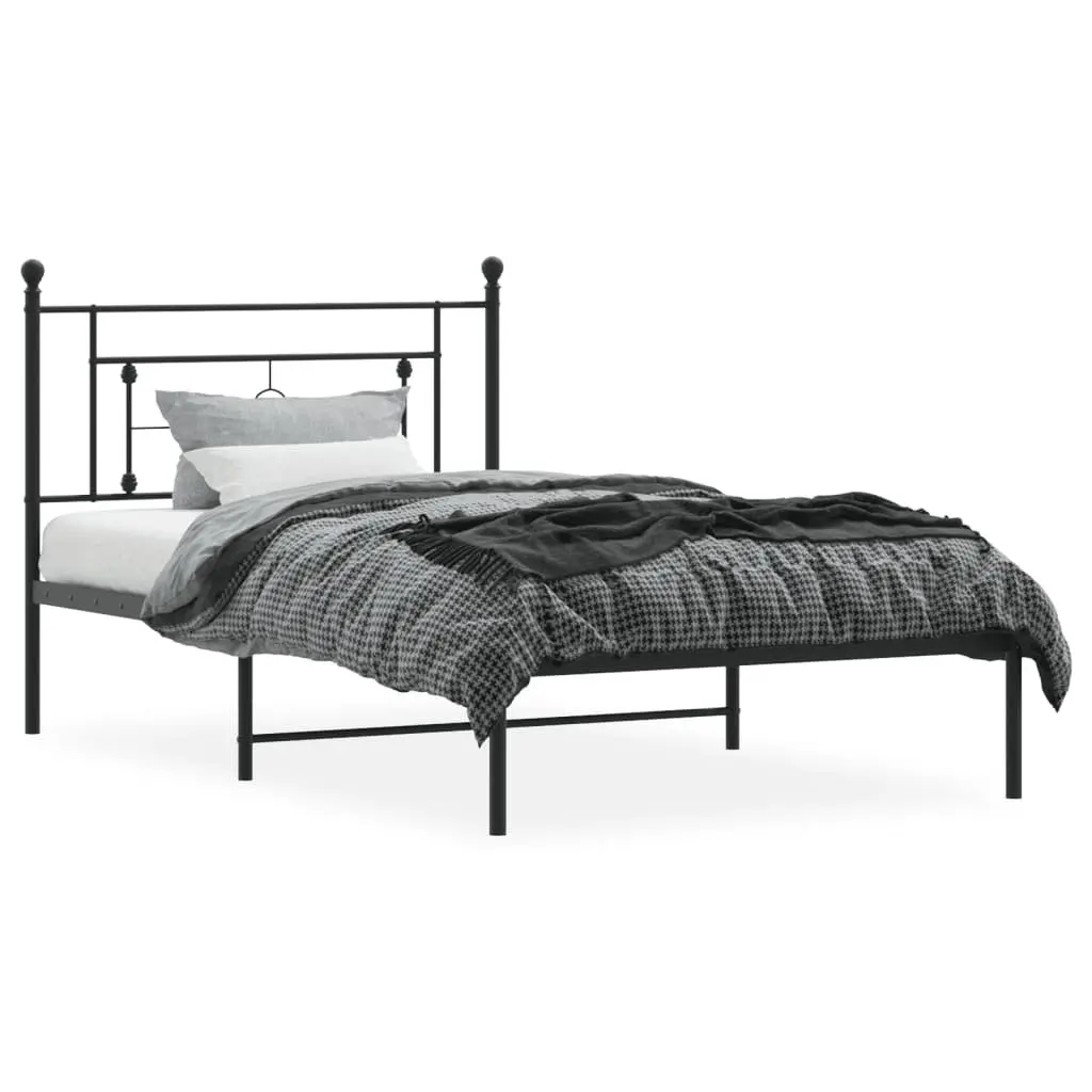 Metal Bed Frame King Single Powder-Coated Steel 107x203cm Black
